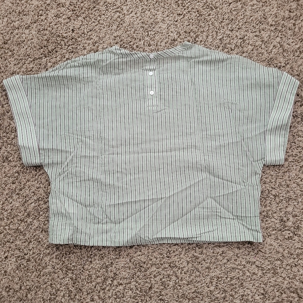 Madewell Dolman Crop Top Stripe Shirt Pistachio Green Brown Ivory Cropped Small - Picture 8 of 9